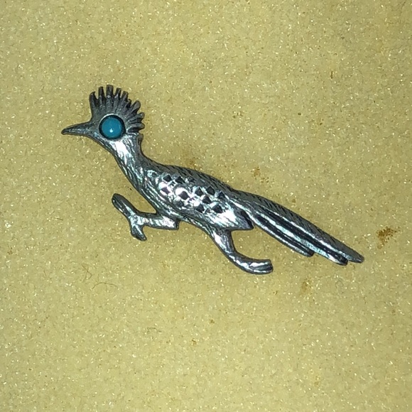 J Ritter Vintage Silver Tone Pewter Bird Pin with Turquoise Color Eye - Picture 5 of 6